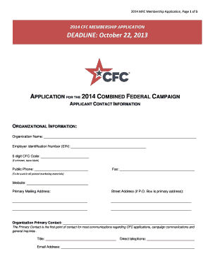 2014 Combined Federal Campaign Membership Application