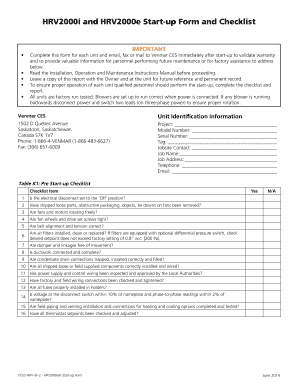 HRV2000i and HRV2000e Start-up Form and Checklist HRV2000ie Start-up Form and Checklist