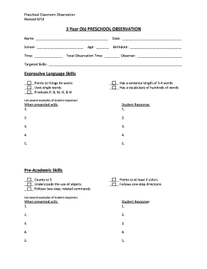 Preschool Classroom Observation Form
