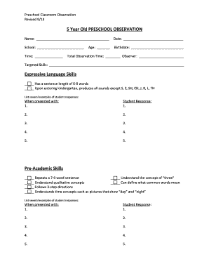 Preschool Classroom Observation Form