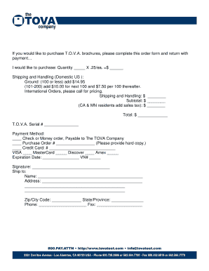 TOVA Brochure Order Form