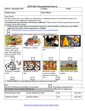 Texas Occupational Survey Form