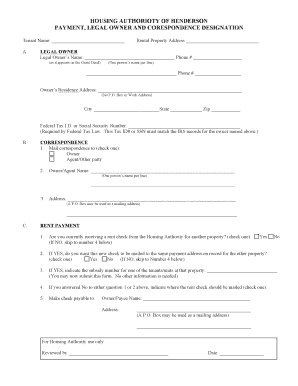 Housing Authority Payment and Legal Owner Designation Form