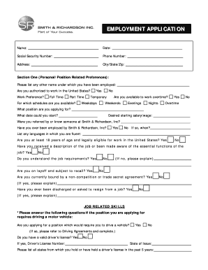 Smith & Richardson Employment Application
