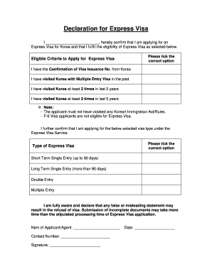 Korea Express Visa Declaration