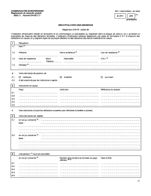 Formulaire E 211 de décision de pension de sécurité sociale