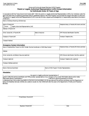 Texas HCS Program Parent/LAR Contact Form