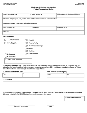 Texas Medicare Skilled Nursing Facility Patient Transaction Notice