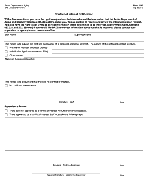 Texas Conflict of Interest Notification Form