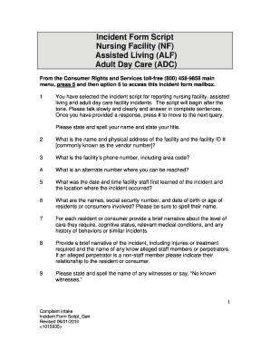 Incident Form Script for Healthcare Facilities