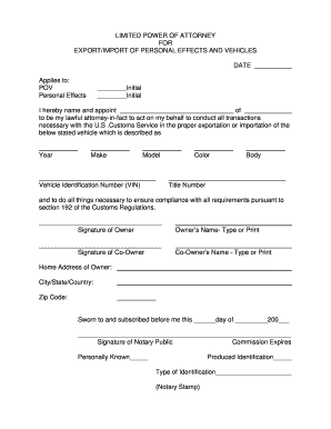 Limited Power of Attorney for Export/Import