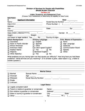 Brain Injury Waiver Assessment Form