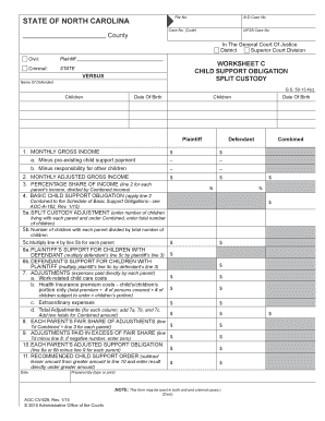 North Carolina Child Support Worksheet C