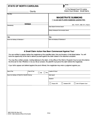 North Carolina Small Claims Summons