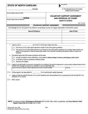 North Carolina Voluntary Support Agreement