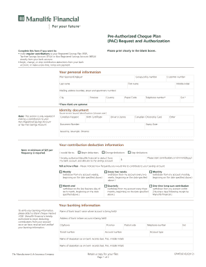 Pre-Authorized Cheque Plan Request and Authorization