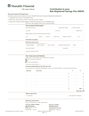 Manulife Financial Group Non-Registered Savings Plan Contribution Form