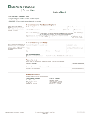 Notice of Death for Pension Benefits