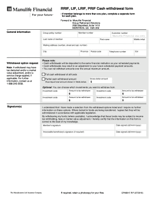 RRIF Cash Withdrawal Form