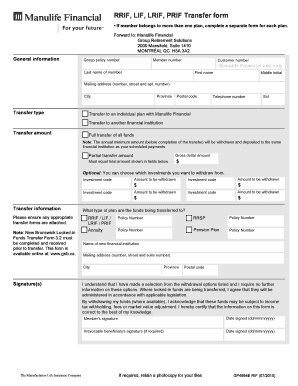 RRIF LIF LRIF PRIF Transfer Form