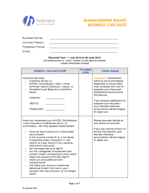 Business Financial Records Checklist