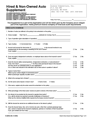 Form 1040 x - Hired amp Non-Owned Auto Supplement - Surplex Underwriters Inc