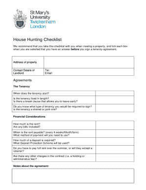 House Hunting Checklist