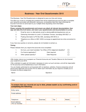 Business Year End Questionnaire 2015