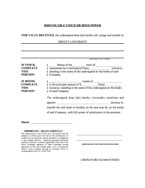 Irrevocable Stock or Bond Power