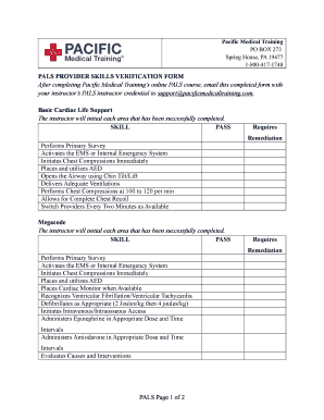 PALS Provider Skills Verification Form