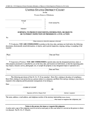 US Federal Subpoena to Produce Documents
