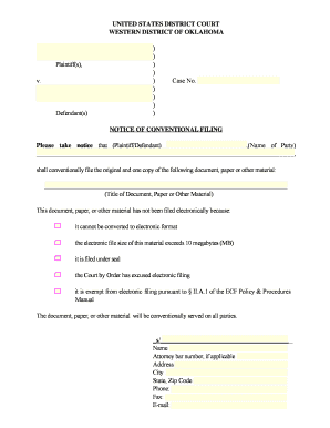 Notice of Conventional Filing