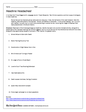 Headline Ambiguity Analysis Worksheet
