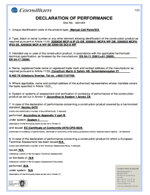 Declaration of Performance for Construction Product
