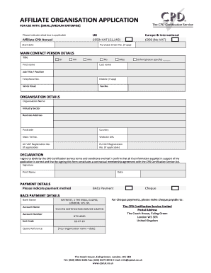 Affiliate Organisation Application Form