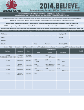 NSW Waratahs Membership Form