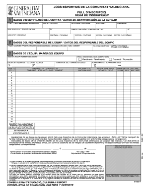 Valencian Community Sports Games Registration Form