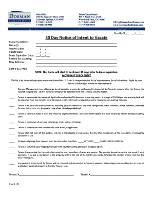 30 Day Notice of Intent to Vacate