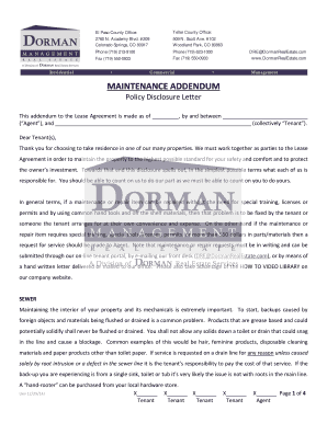 Maintenance Addendum to Lease Agreement