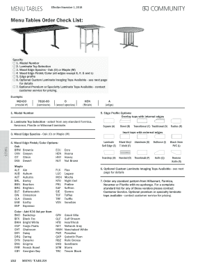 Menu Tables Order Check List