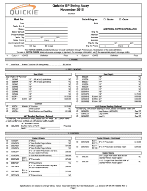 Quickie GP Swing Away Order Form