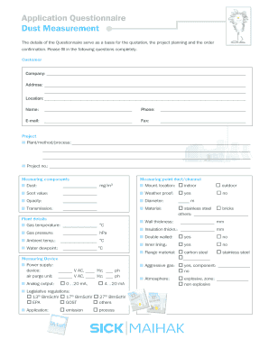 Technical Questionnaire Dust Measurement