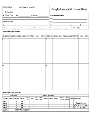 Home School Transcript Form