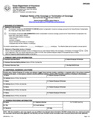 Texas Employer Notice of No Coverage or Termination of Coverage