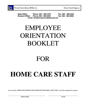 Employee orientation booklet for home care staff - floridahomebound bb