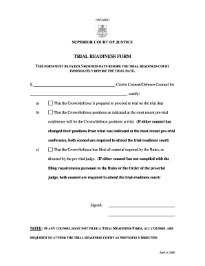 Ontario Trial Readiness Form