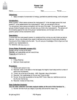 Physics Power Lab Activity