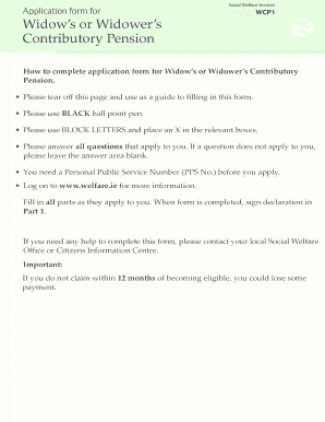 Widow’s or Widower’s Contributory Pension Application Form