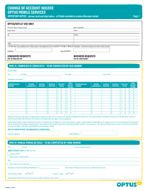 Optus Mobile Account Holder Change Form