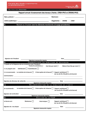 Rapport annuel d’avancement des travaux